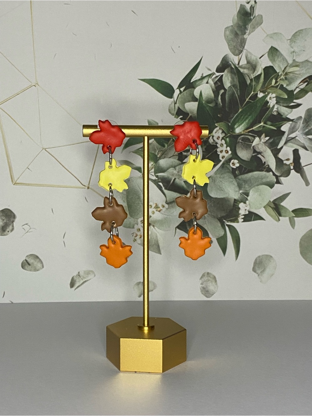 Falling Leaves Dangle Earrings - Red, Yellow, Brown, Terracotta